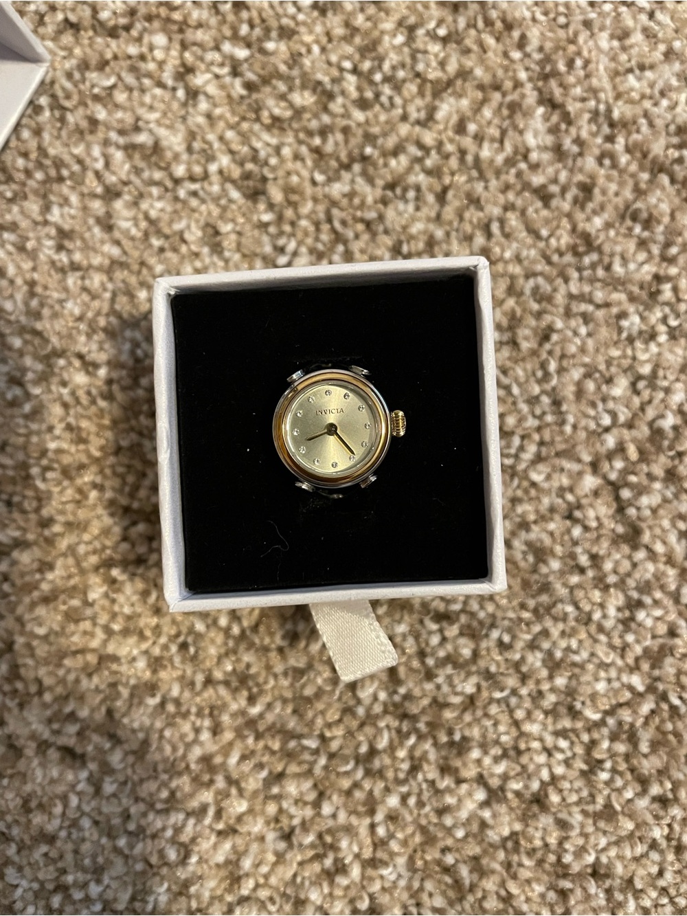 Invicta Gold Watch Ring with Crystal Markers